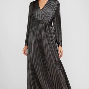 Metallic Pleated Tie Front Maxi Dress wedding express Gown prom occasion XS